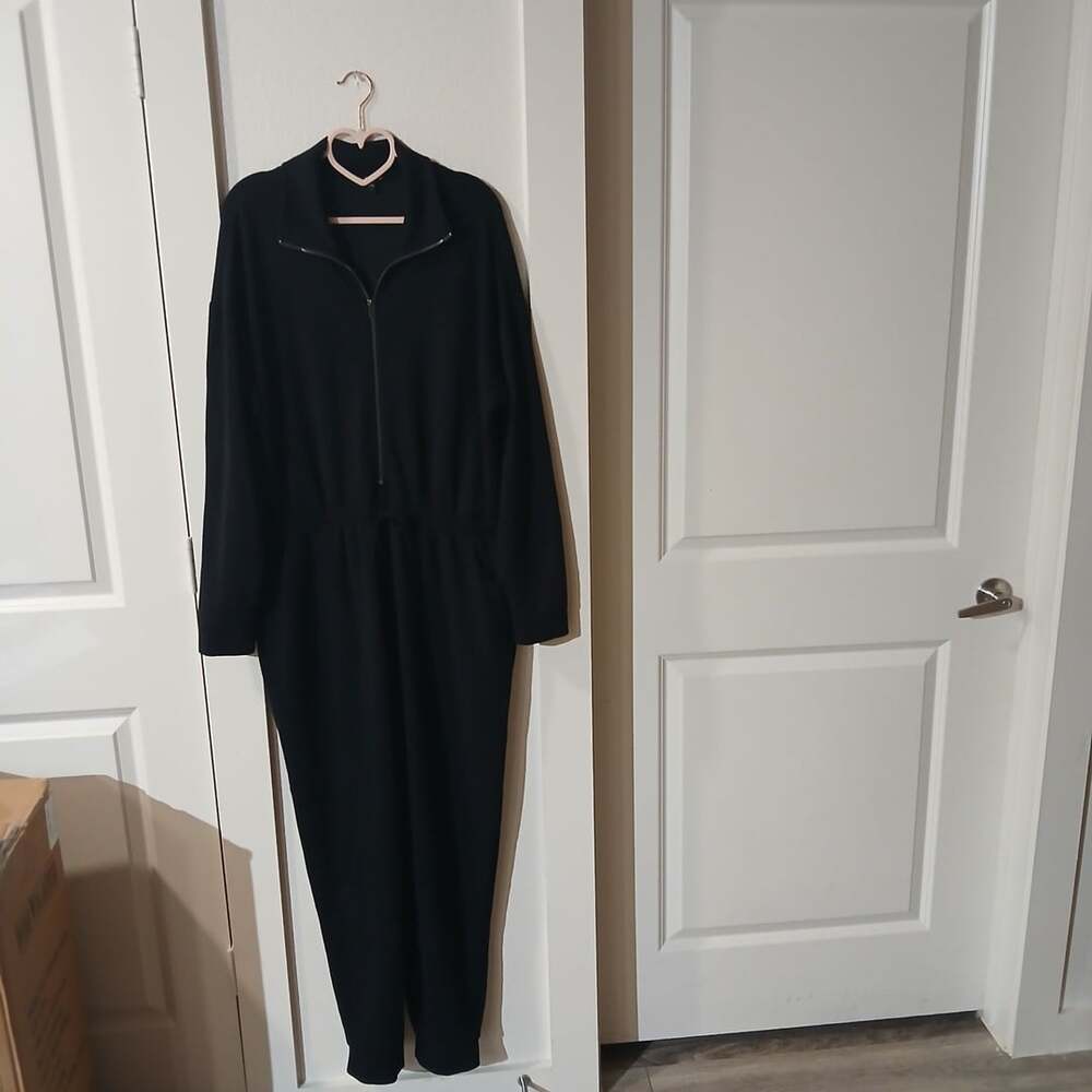 Express Black Long Sleeve Half Zip Drawstring Waist Jumpsuit Size L